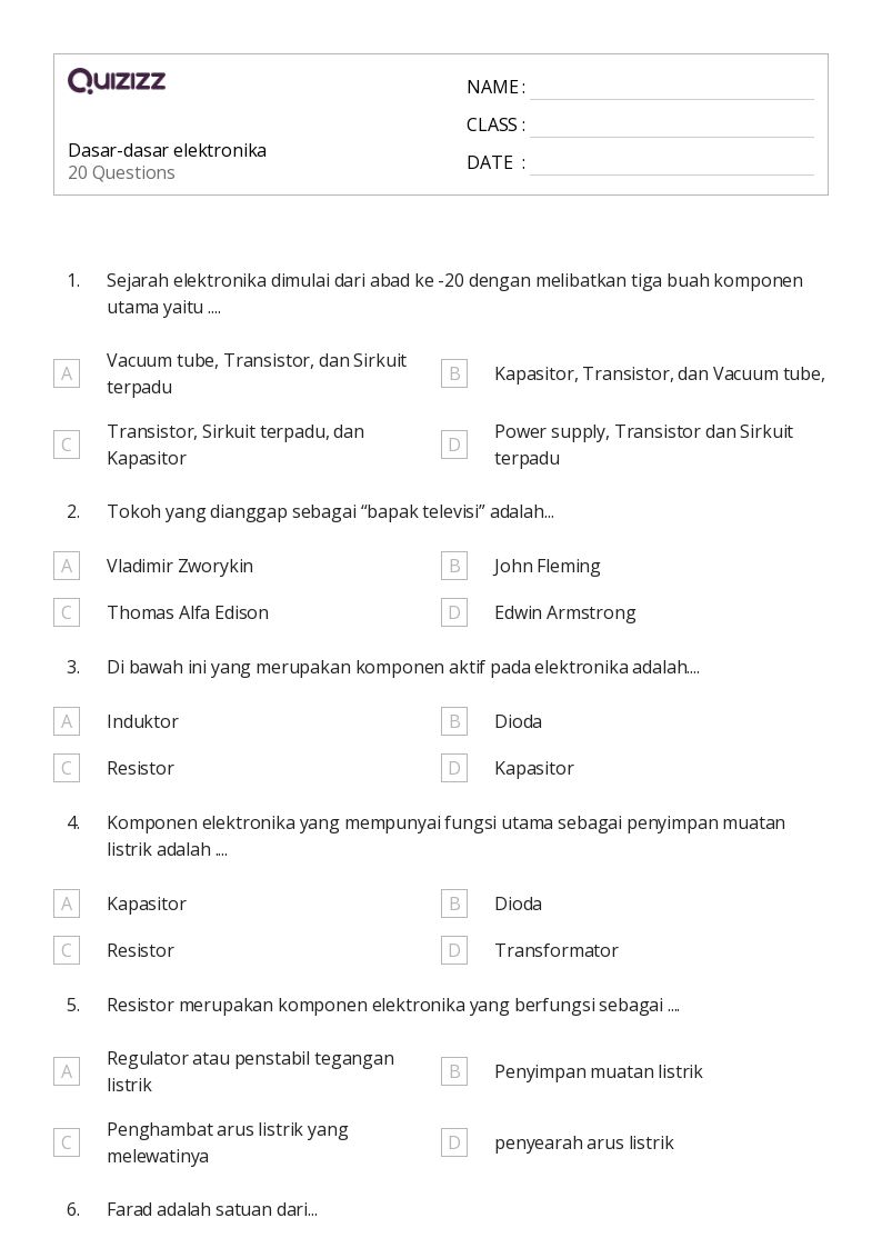 Dasar-dasar elektronika - Dapat dicetak Dasar Lembar-kerja - Quizizz