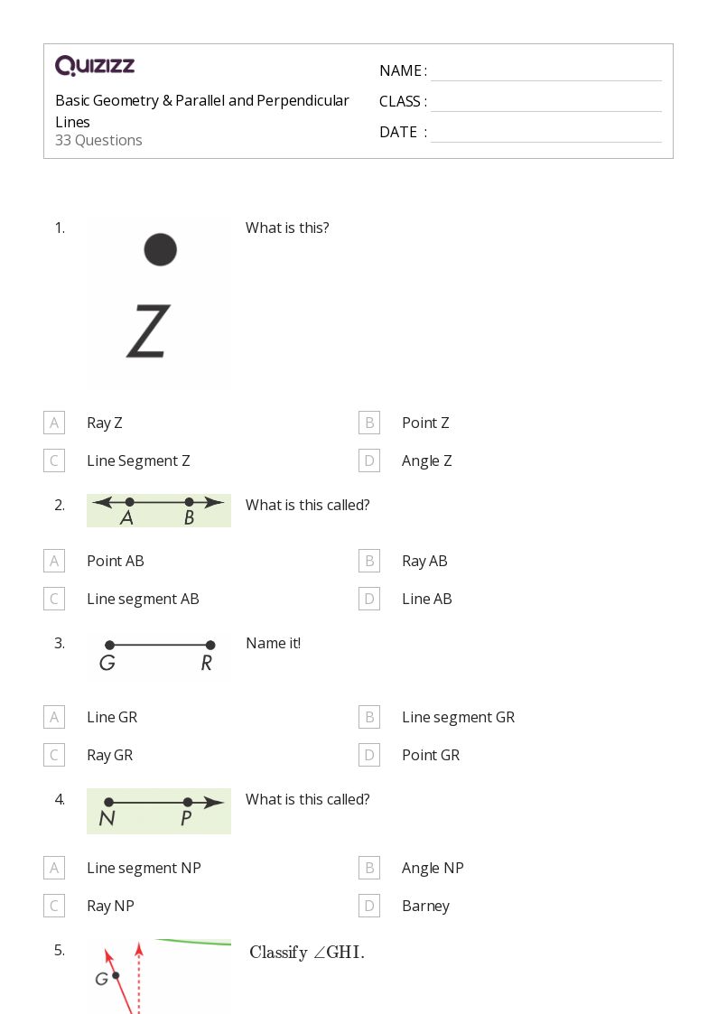 Basic Geometry & Parallel and Perpendicular Lines - Printable Parallel-and-perpendicular-lines Worksheets Grade 5 - Quizizz