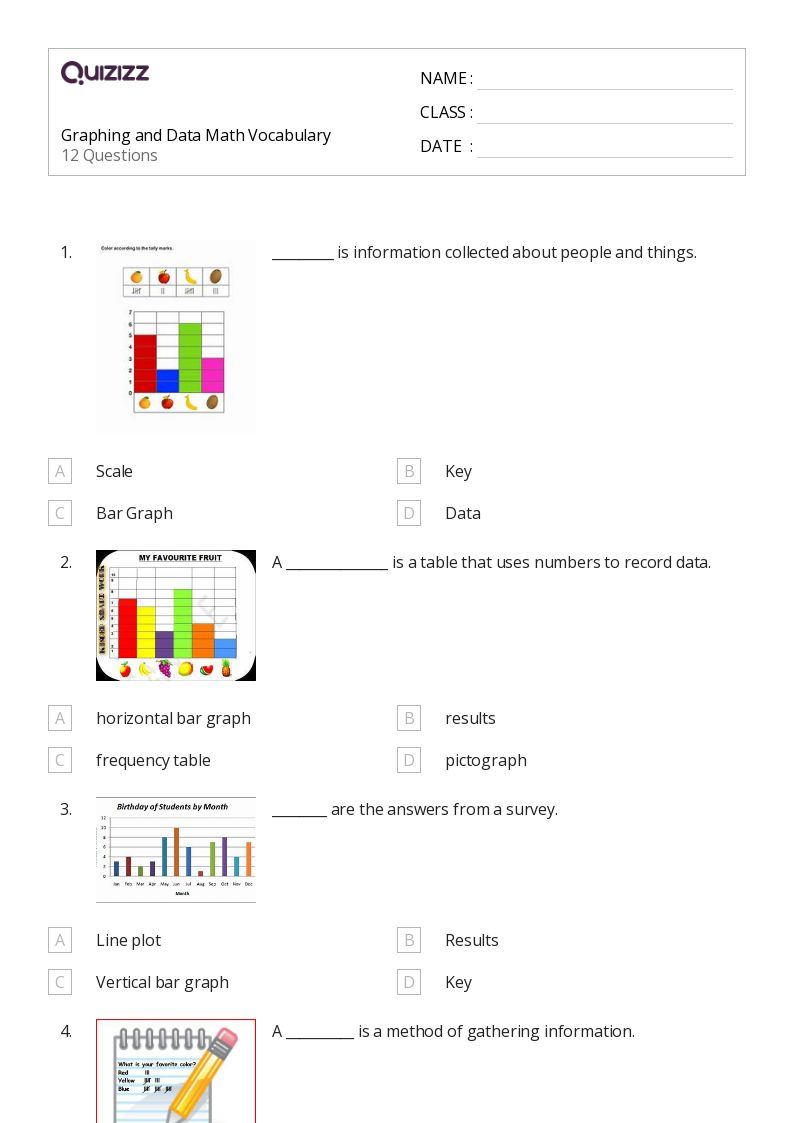 Graphing and Data Math Vocabulary - Printable Data-and-graphing Worksheets Grade 8 - Quizizz