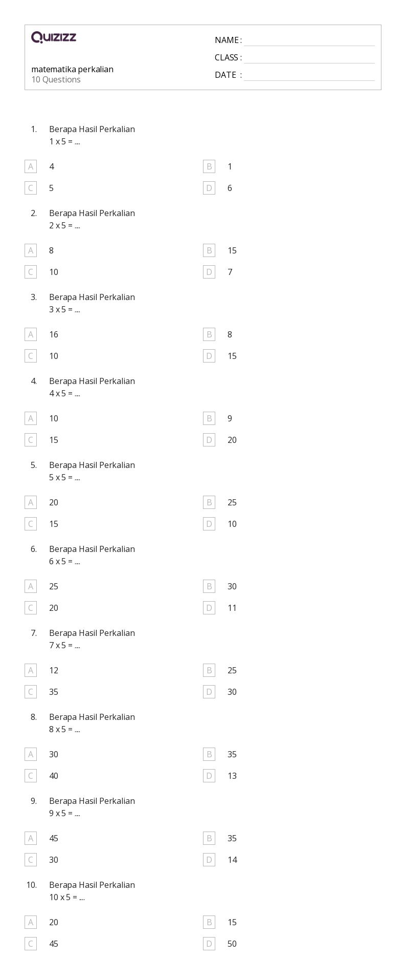 matematika perkalian - Dapat dicetak Sifat-perkalian Lembar-kerja - Quizizz