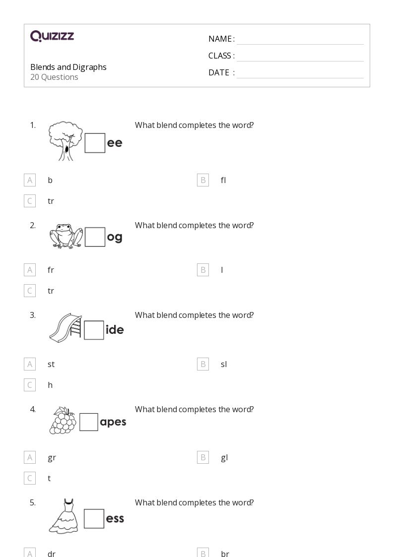 Blends and Digraphs - Printable Blend-charts Worksheets Grade 3 - Quizizz