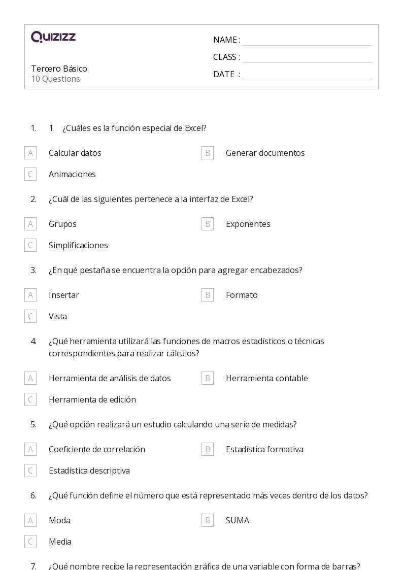 Tercero Básico - Imprimível O-básico Fichas-de-trabalho - Quizizz