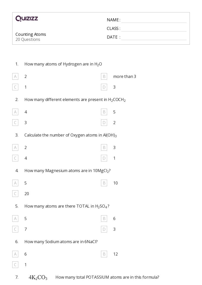 Counting Atoms - Printable Skip-counting Worksheets Grade 8 - Quizizz