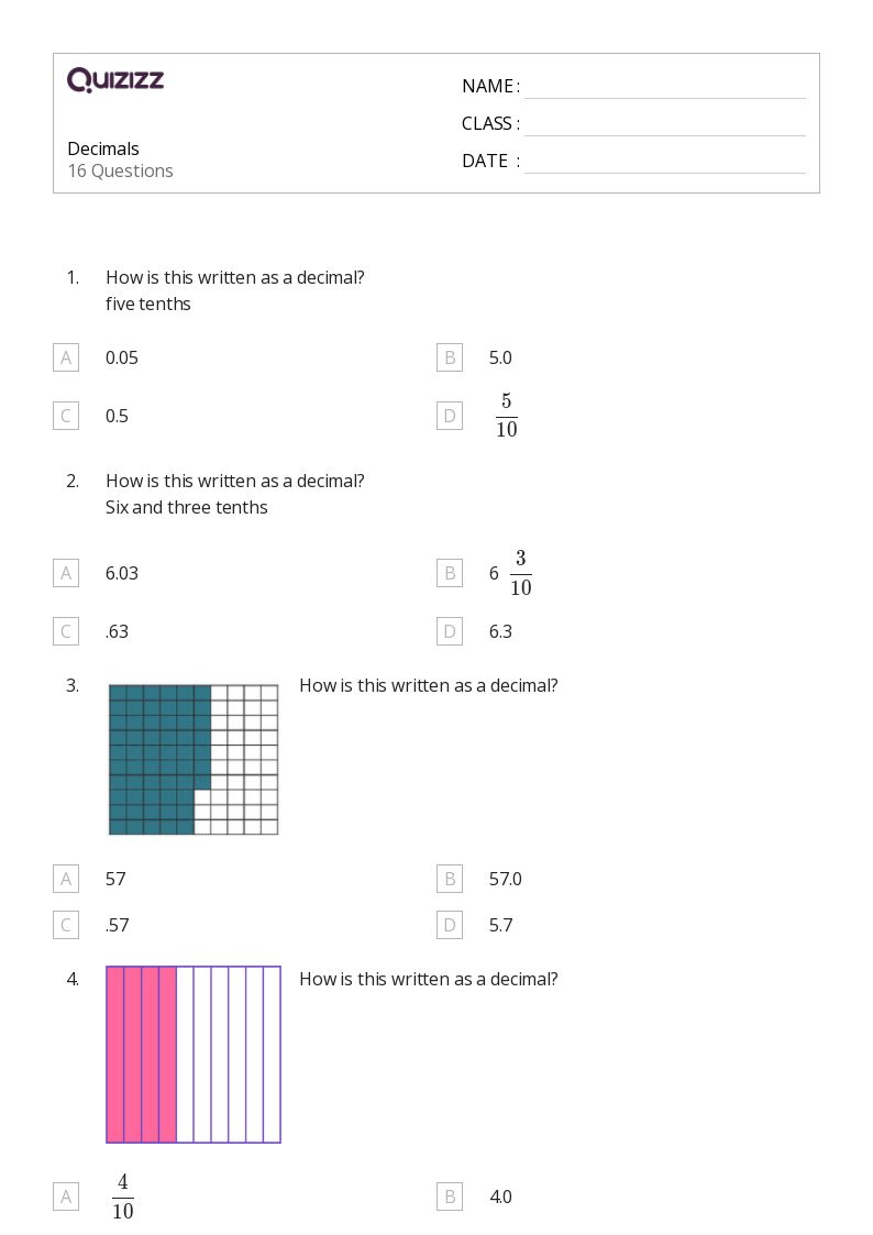 Decimals  - Printable Decimal-numbers Worksheets Grade 3 - Quizizz