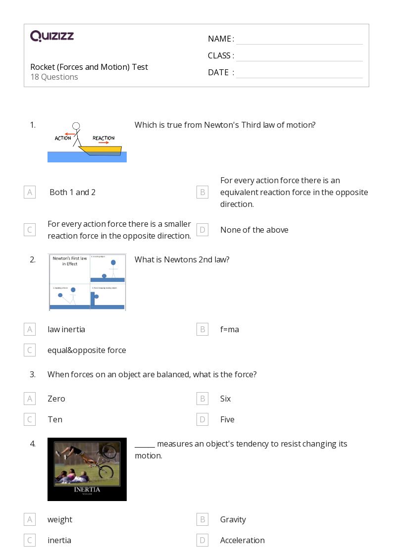 Rocket (Forces and Motion) Test - Imprimible Forces-and-motion Worksheets - Quizizz