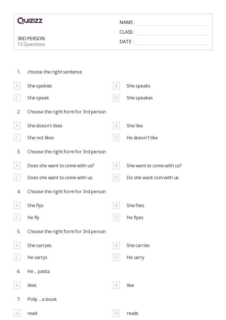 3RD PERSON - Dapat dicetak Persen-rasio-dan-tarif Lembar-kerja Kelas 3 - Quizizz