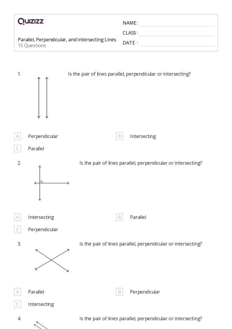 Parallel, Perpendicular, and Intersecting Lines - Printable Parallel-and-perpendicular-lines Worksheets Grade 5 - Quizizz