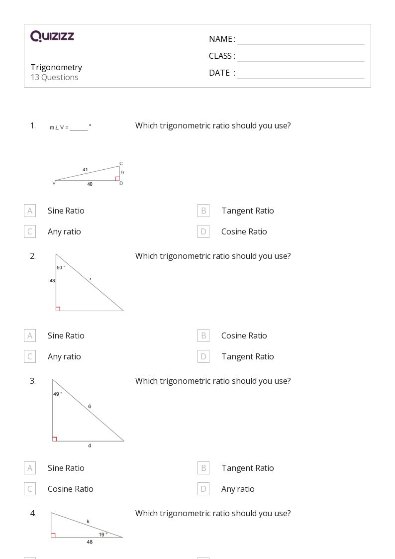 Trigonometry  - Printable Trigonometry Worksheets Class 9 - Quizizz