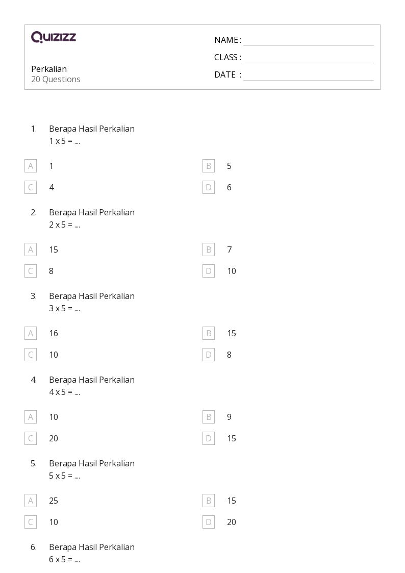 Perkalian - Dapat dicetak Sifat-perkalian Lembar-kerja Kelas 3 - Quizizz