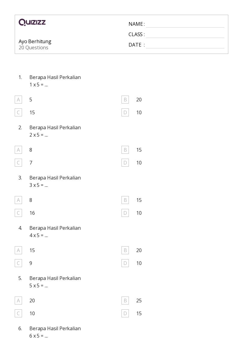 Ayo Berhitung - Dapat dicetak Sifat-perkalian Lembar-kerja Kelas 3 - Quizizz