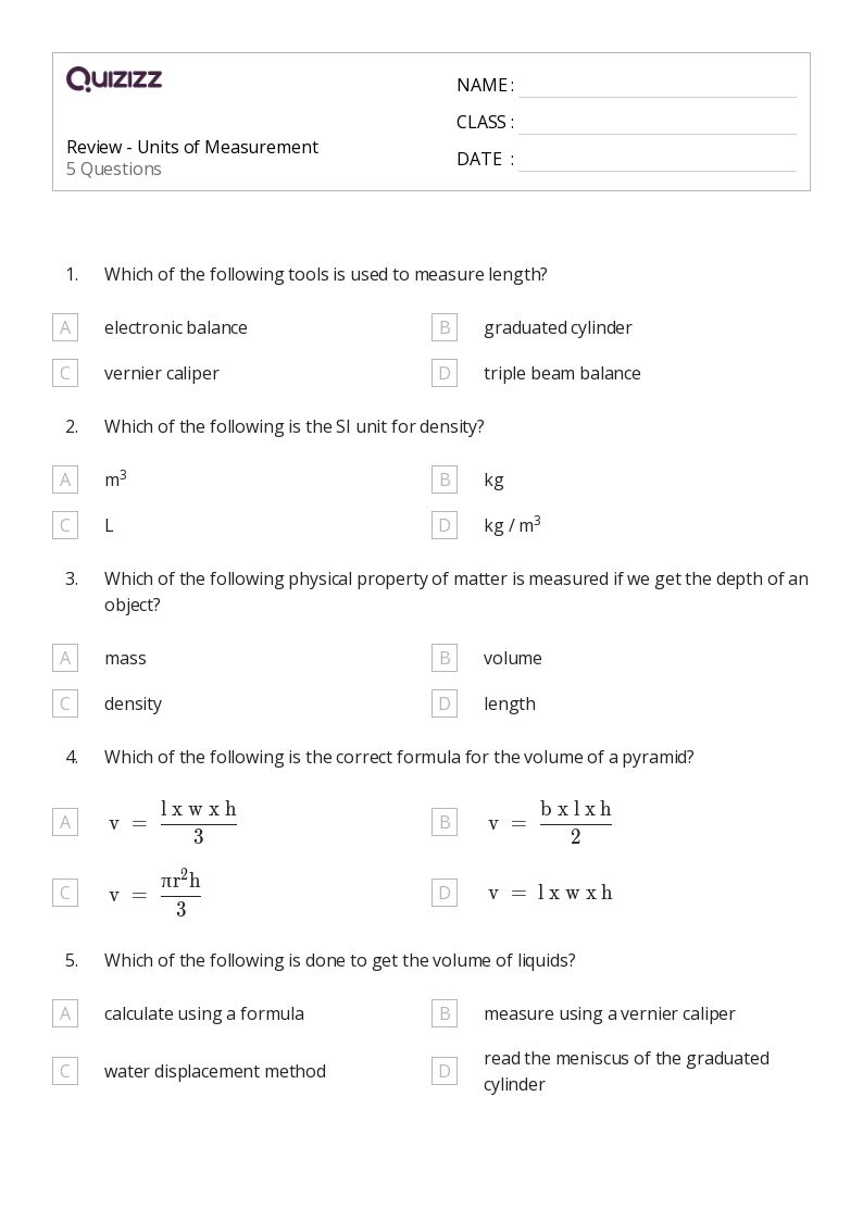 Review - Units of Measurement - Printable Units-of-measurement Worksheets Grade 7 - Quizizz