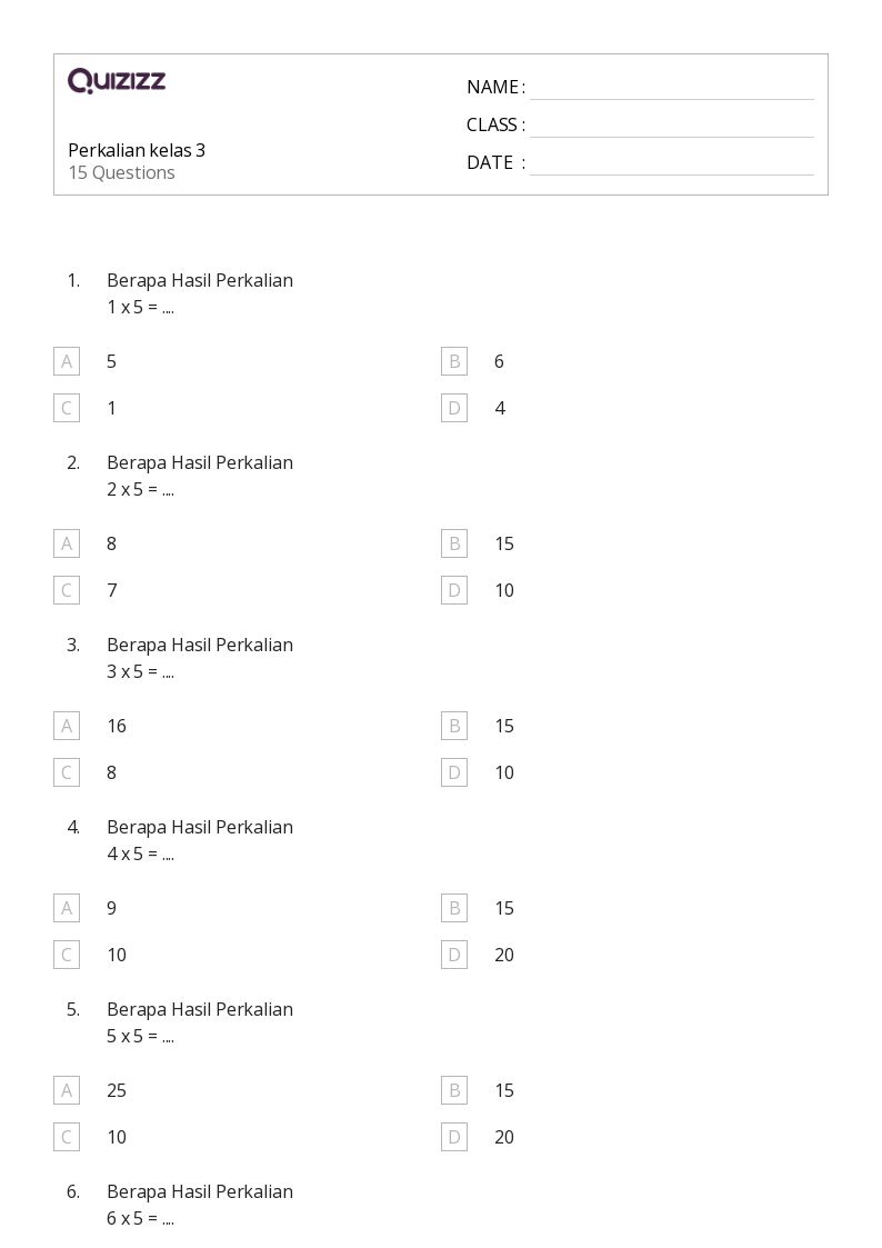 Perkalian kelas 3 - Dapat dicetak Sifat-perkalian Lembar-kerja Kelas 3 - Quizizz