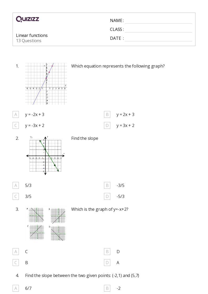 Linear functions - Printable Linear-functions Worksheets Grade 9 - Quizizz