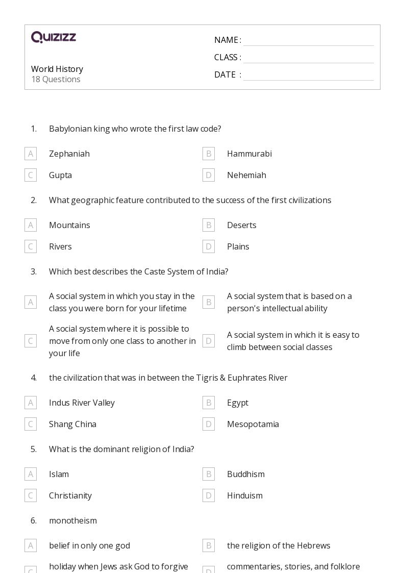 World History  - Printable Social-studies Worksheets - Quizizz