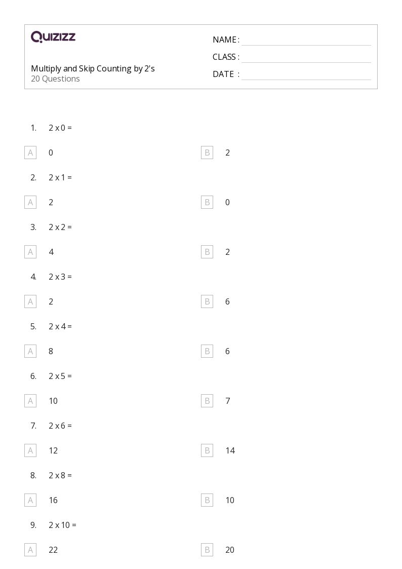 Multiply and Skip Counting by 2's - Printable Skip-counting Worksheets Grade 8 - Quizizz