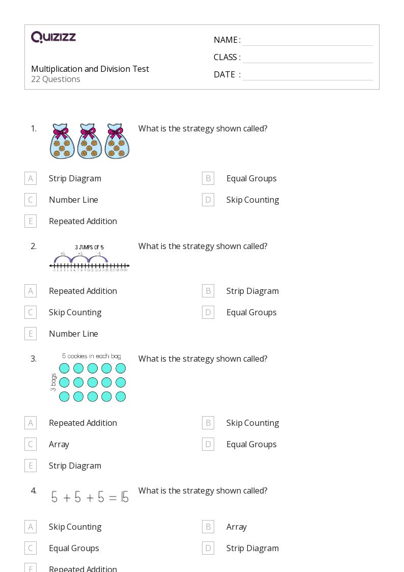 Multiplication and Division Test - Printable Skip-counting Worksheets Grade 8 - Quizizz