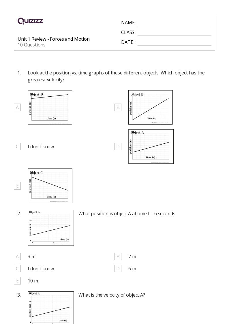 Unit 1 Review - Forces and Motion - Imprimible Forces-and-motion Worksheets - Quizizz