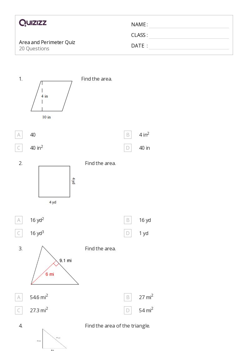 Area and Perimeter Quiz - Printable Area-and-perimeter Worksheets Grade 9 - Quizizz