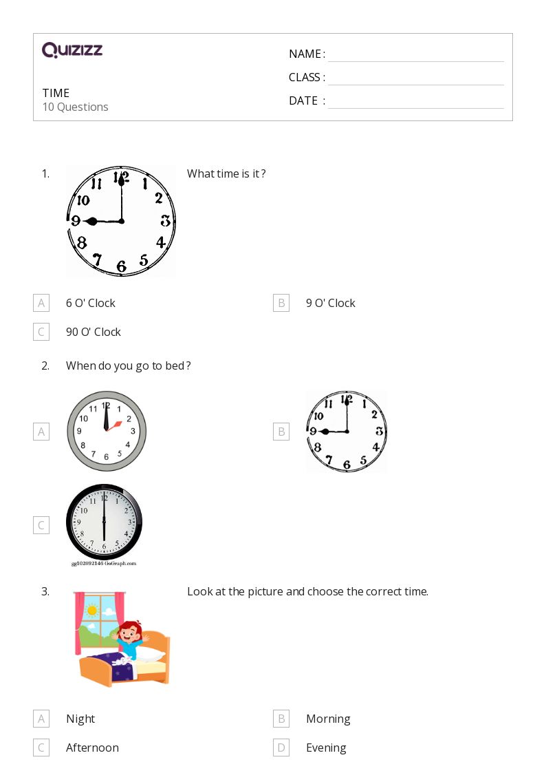 TIME - Printable Time Worksheets Class 1 - Quizizz