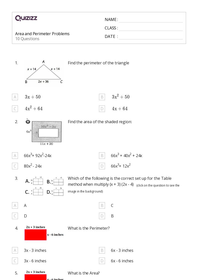 Area and Perimeter Problems - Printable Area-and-perimeter Worksheets Grade 9 - Quizizz