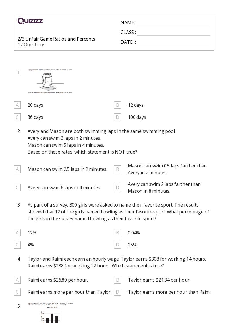 2/3 Unfair Game Ratios and Percents  - Printable Percents-ratios-and-rates Worksheets Grade 8 - Quizizz