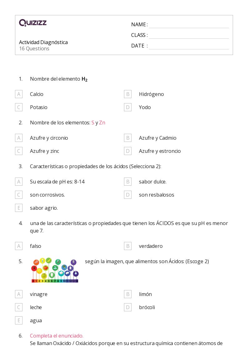 Actividad Diagnóstica  - Imprimível O-básico Fichas-de-trabalho - Quizizz