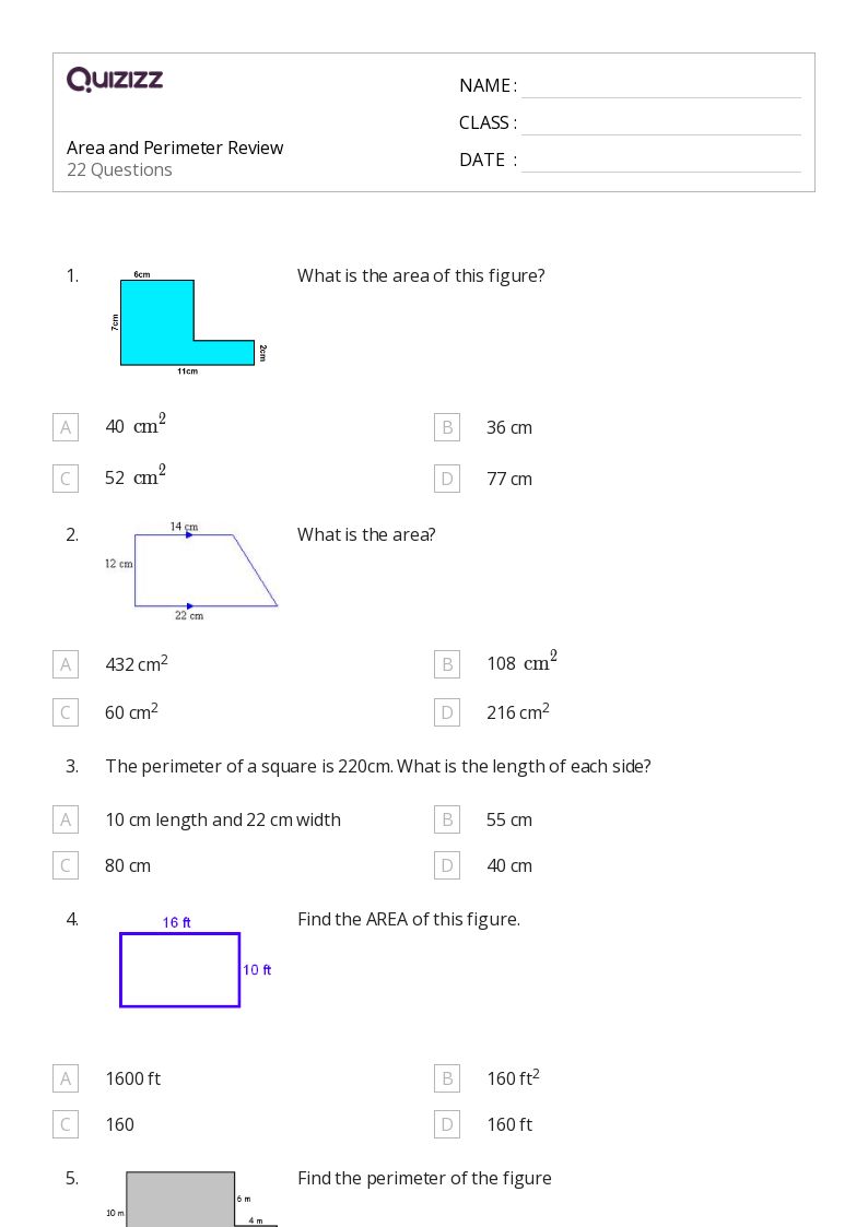 Area and Perimeter Review - Printable Area-and-perimeter Worksheets Grade 9 - Quizizz