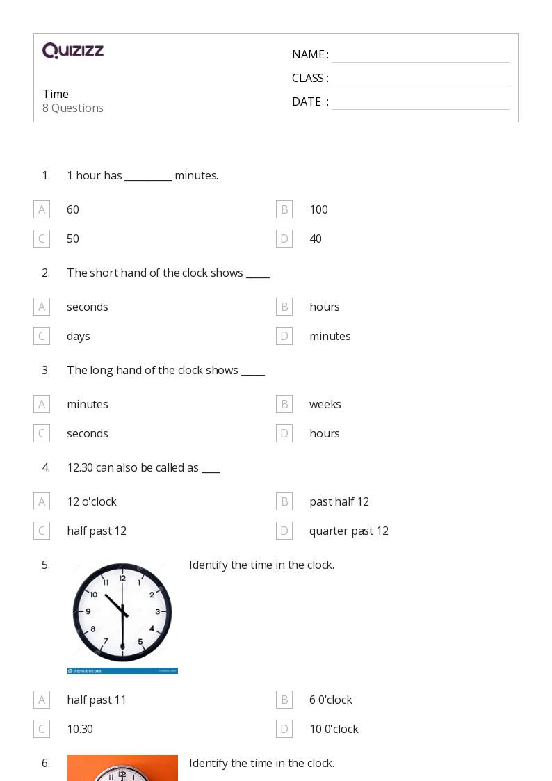 Time - Printable Time Worksheets Class 1 - Quizizz