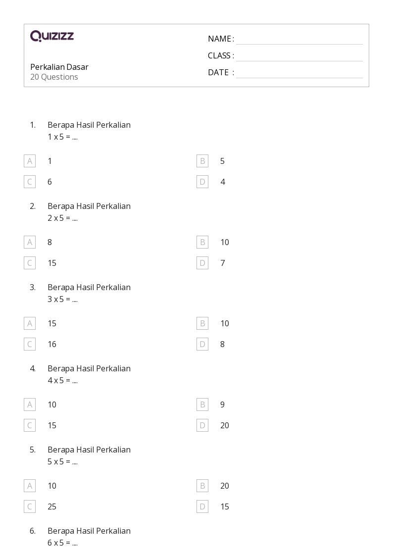 Perkalian Dasar - Dapat dicetak Sifat-perkalian Lembar-kerja - Quizizz