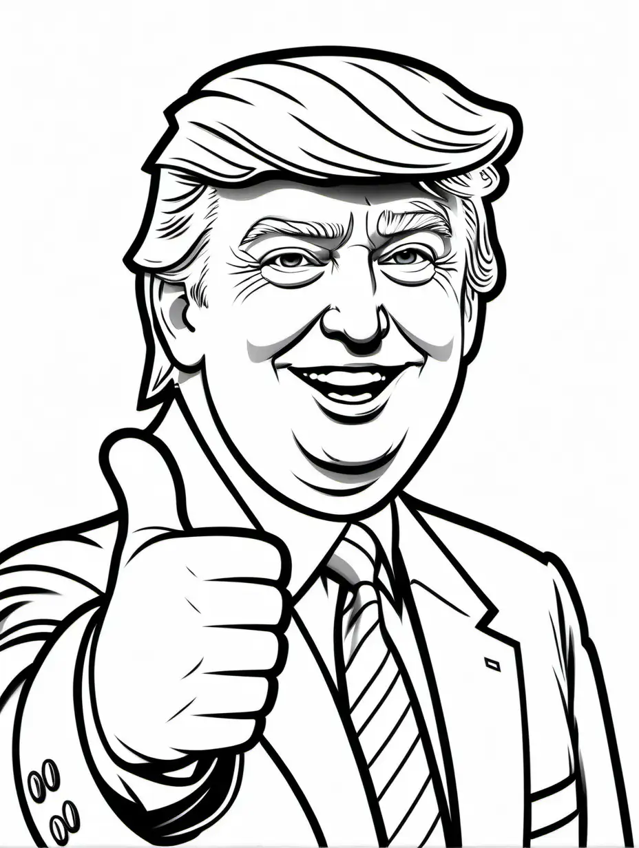 Realistic Donald Trump Coloring Page with Thumbs Up Gesture | MUSE AI