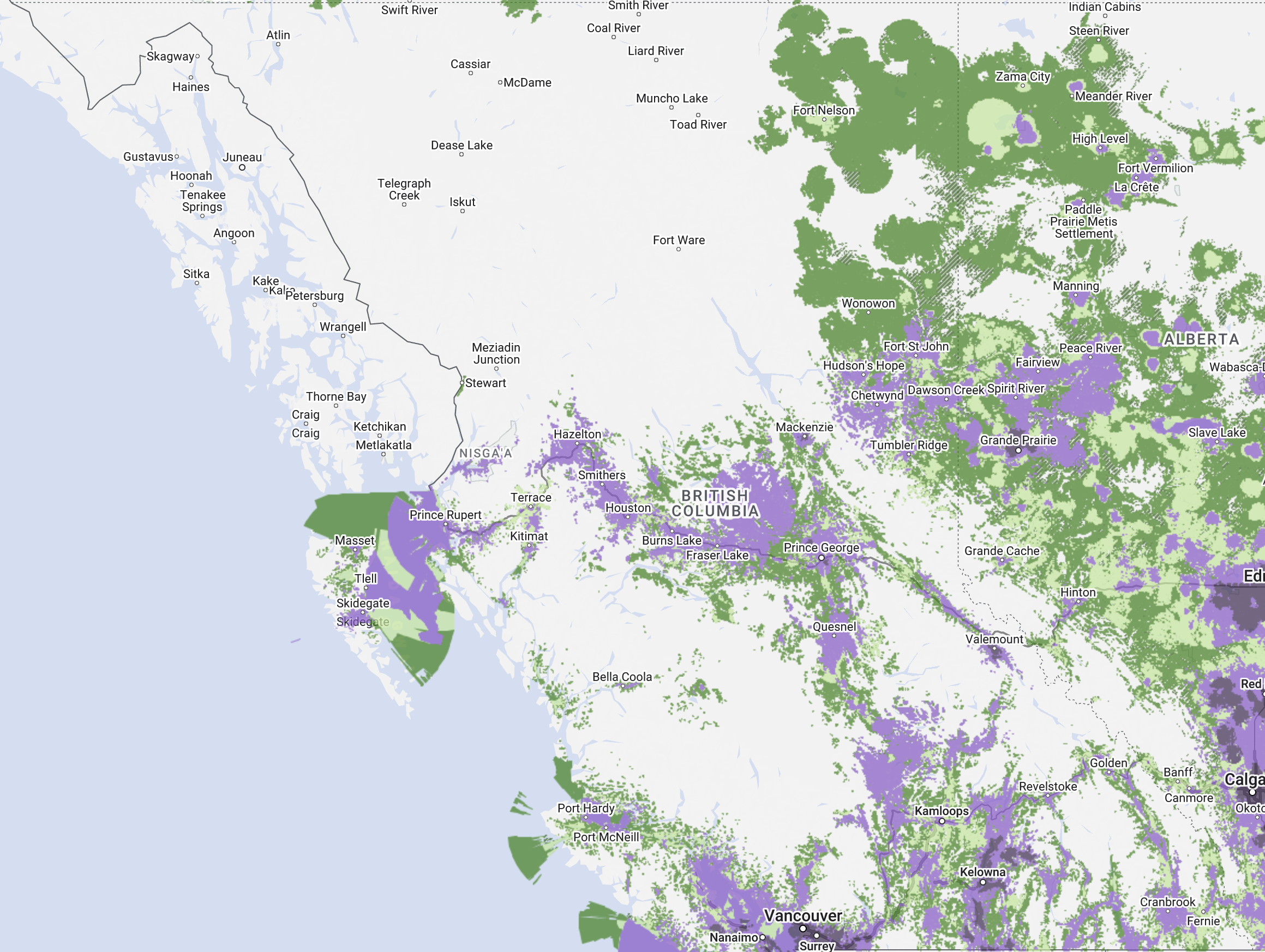 Telus coverage map for British Columbia