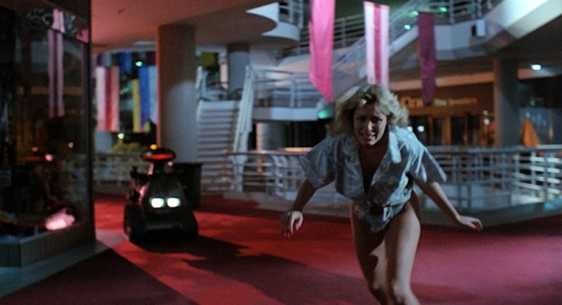 A still from the thriller 'Chopping Mall' filmed at the Sherman Oaks Galleria