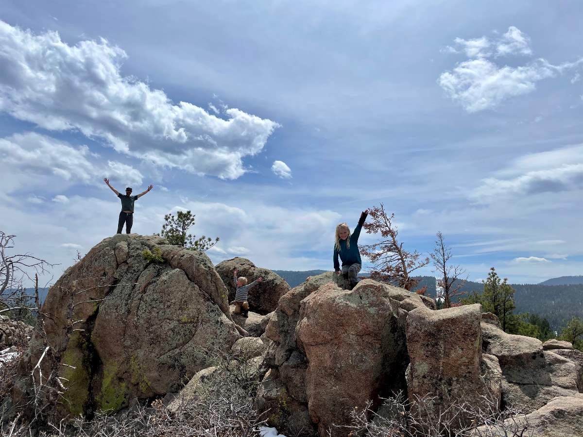 family on rocks