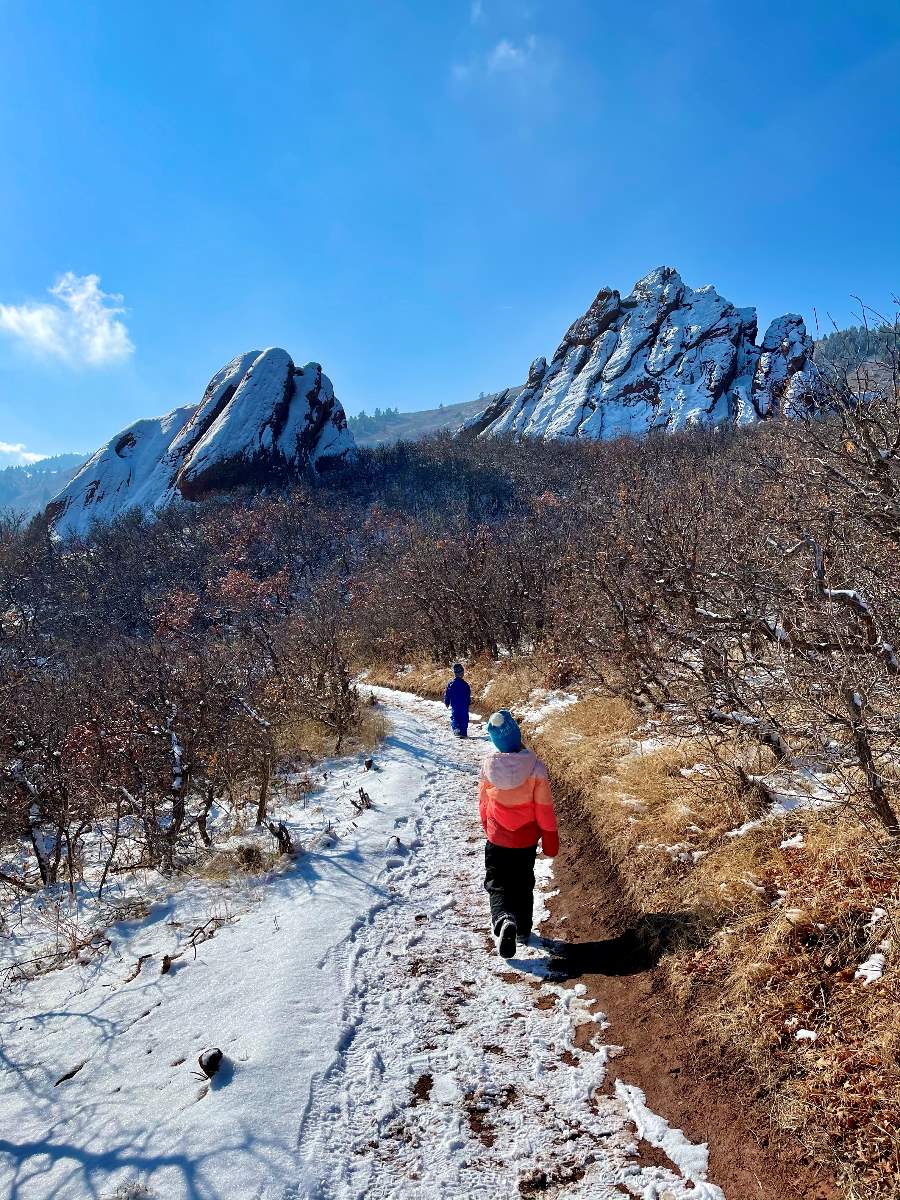 snow covered red rocks