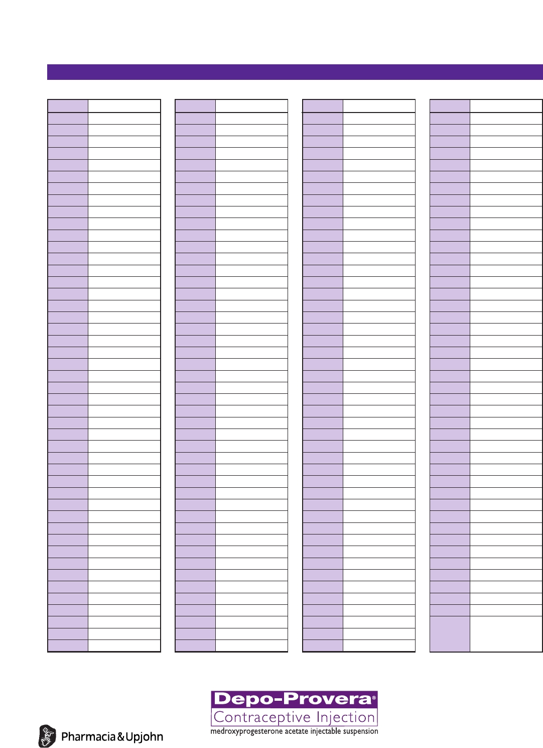 Depo-Provera Perpetual Calendar - Dosing Â Â· Depo-Provera  Depo Dosage Schedule