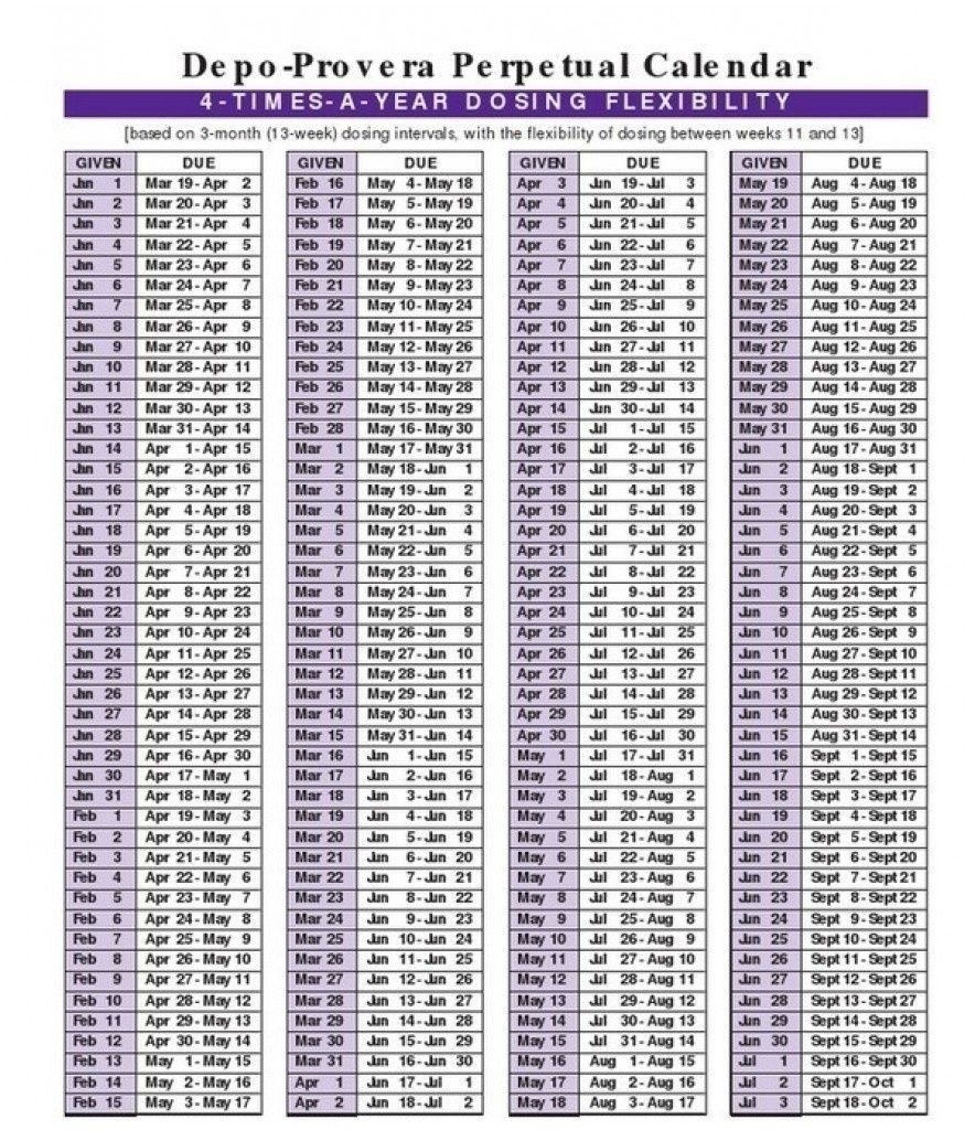 Depo-Provera Perpetual Calendar To Print 2020 In 2020  Depo Dosage Schedule