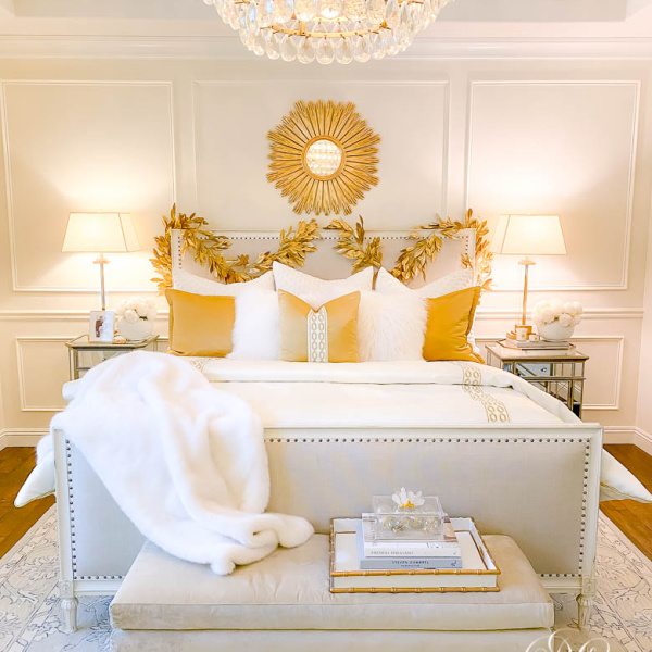 White + Gold Glam Christmas Bedroom - Randi Garrett Design