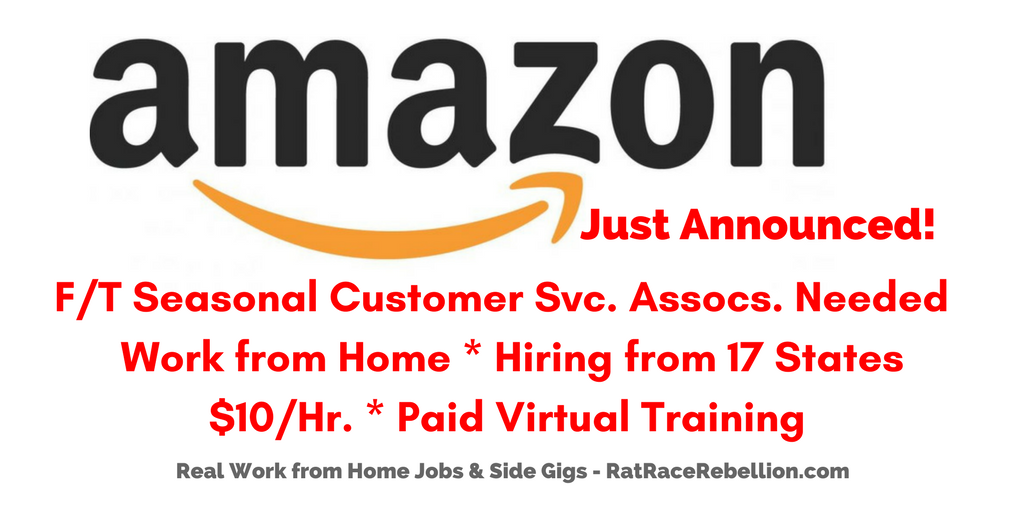 Amazon Hiring Again Seasonal Work From Home Customer Service Associates Work From Home Jobs By Rat Race Rebellion