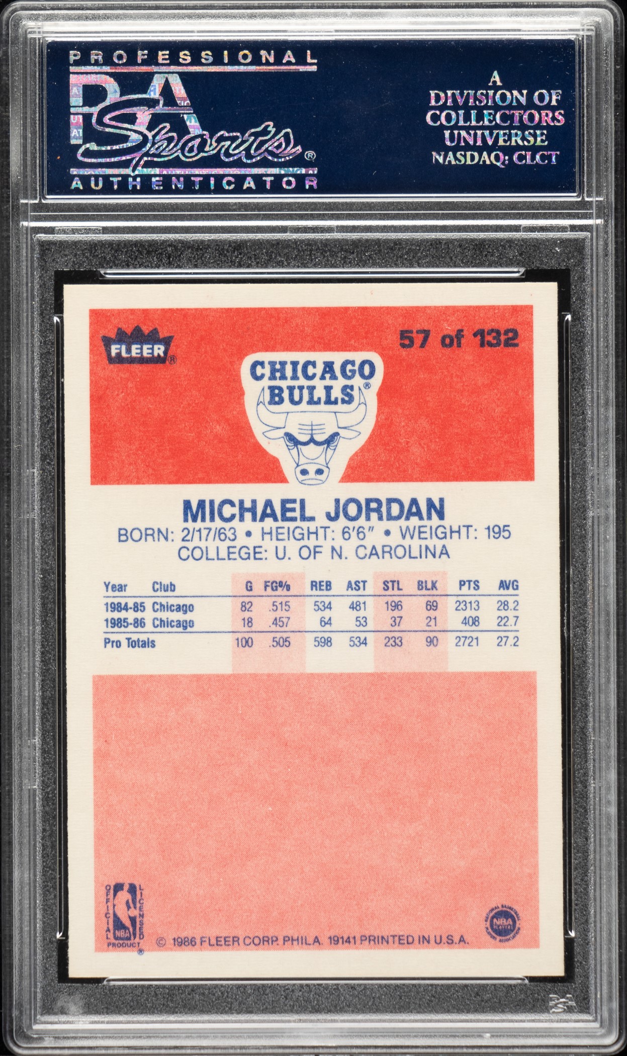 1986-1987 Fleer Basketball #57 Michael Jordan Rookie PSA GEM MINT 10 ...