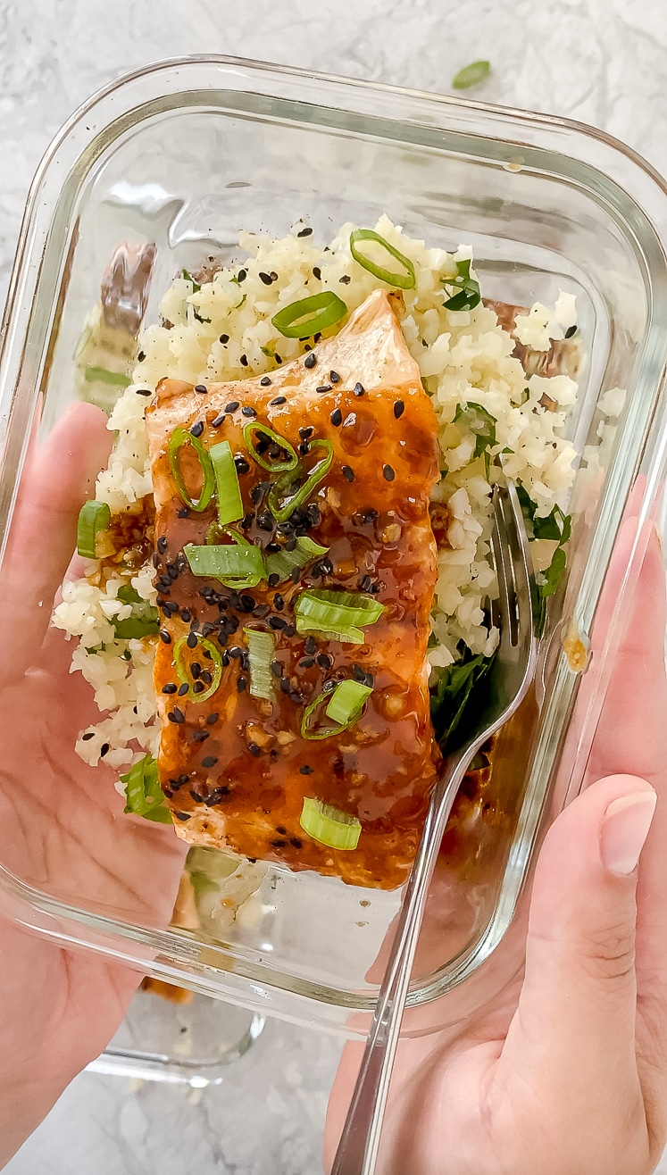 Meal Prep Saucy Salmon With Parsley Cauliflower Rice