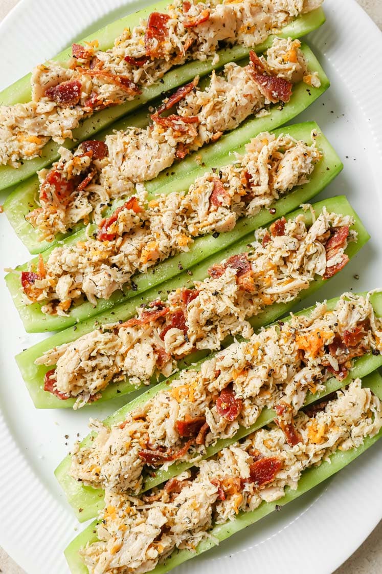 Bacon Ranch Chicken Salad Cucumber Boats