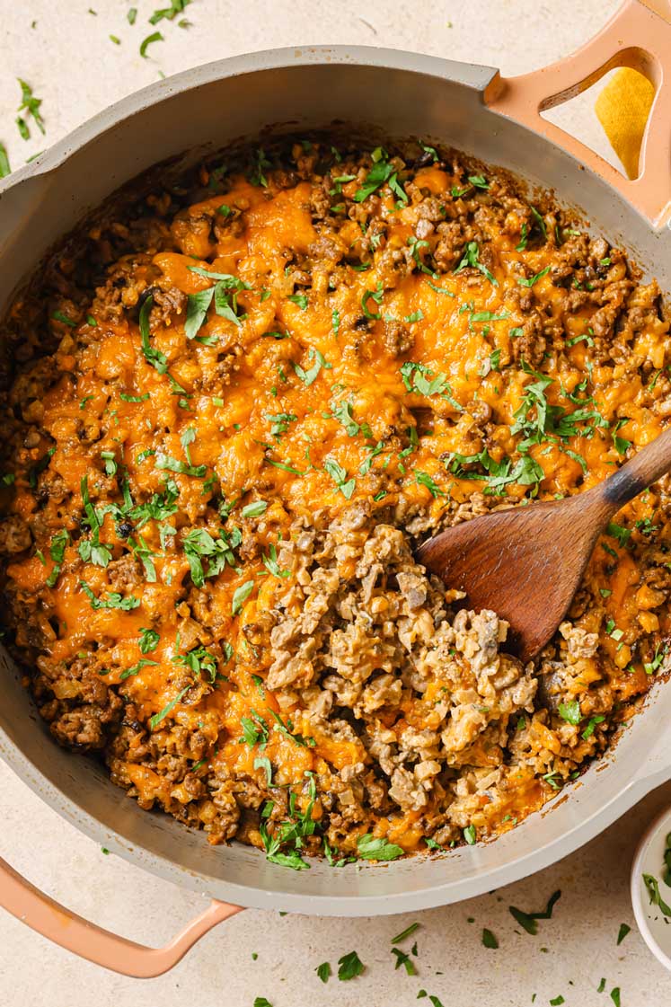 Creamy Ground Beef Skillet with Cauliflower Rice