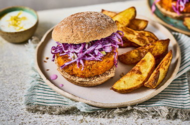 Spiced carrot falafel burgers