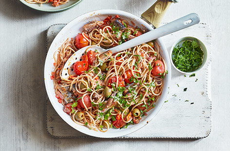 This sardine and tomato spaghetti recipe is quick, easy and needs just a few simple store cupboard ingredients