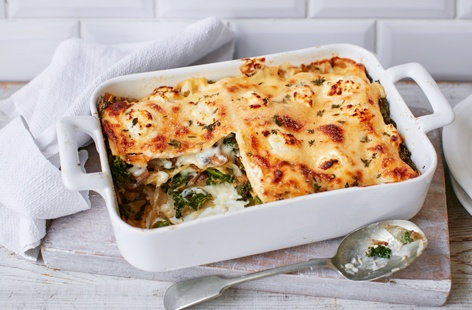 This delicious vegetable lasagne is made with kale, chestnut mushrooms, shallots and goat's cheese and makes the perfect hearty family dinner