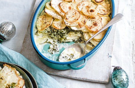 The perfect winter warmer – this celeriac, kale and potato gratin is creamy, hearty and makes a great side dish for a roast dinner