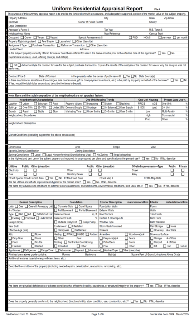 Fillable 1004 Appraisal Form - Printable Forms Free Online