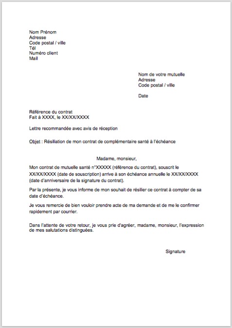 Exemple De Lettre De Resiliation Mutuelle Modele De Lettre Type | My ...