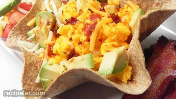 Scrambled Eggs, Cheese, and Avocado Tortilla Bowl