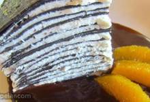 Chocolate Crepe Cake with Salted Chocolate Orange Sauce